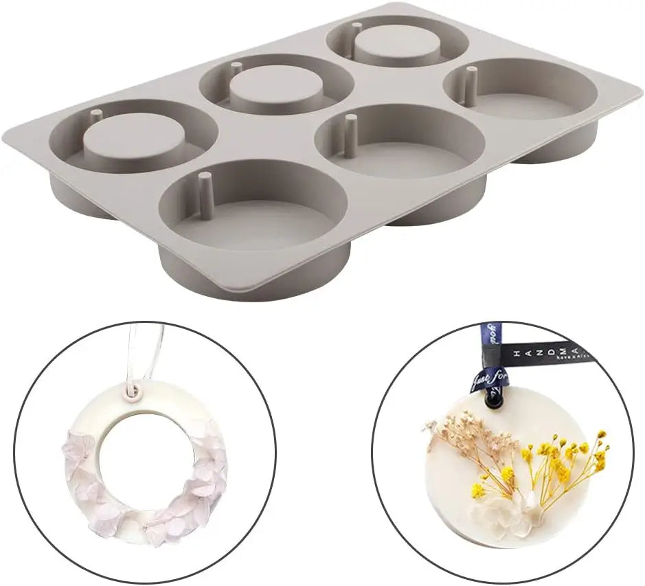 Silicone Wax Mold, 1 Pc 6-Cavity Aroma Tablet Mold With Hanging Hole Silicone Jewelry Mold For Handmade Car Hanging Decor Zpaxo