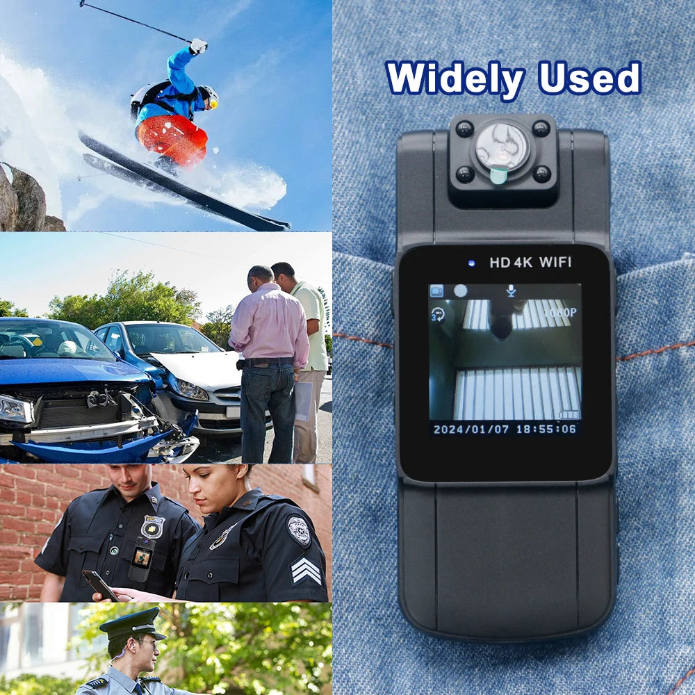 Ultra HD 4K Mini Camera Bodycam 180° Adjustable Sports DV Camera Outdoor Law Enforcement Recorder Wifi Hotspot Night Vision Cam Zpaxo