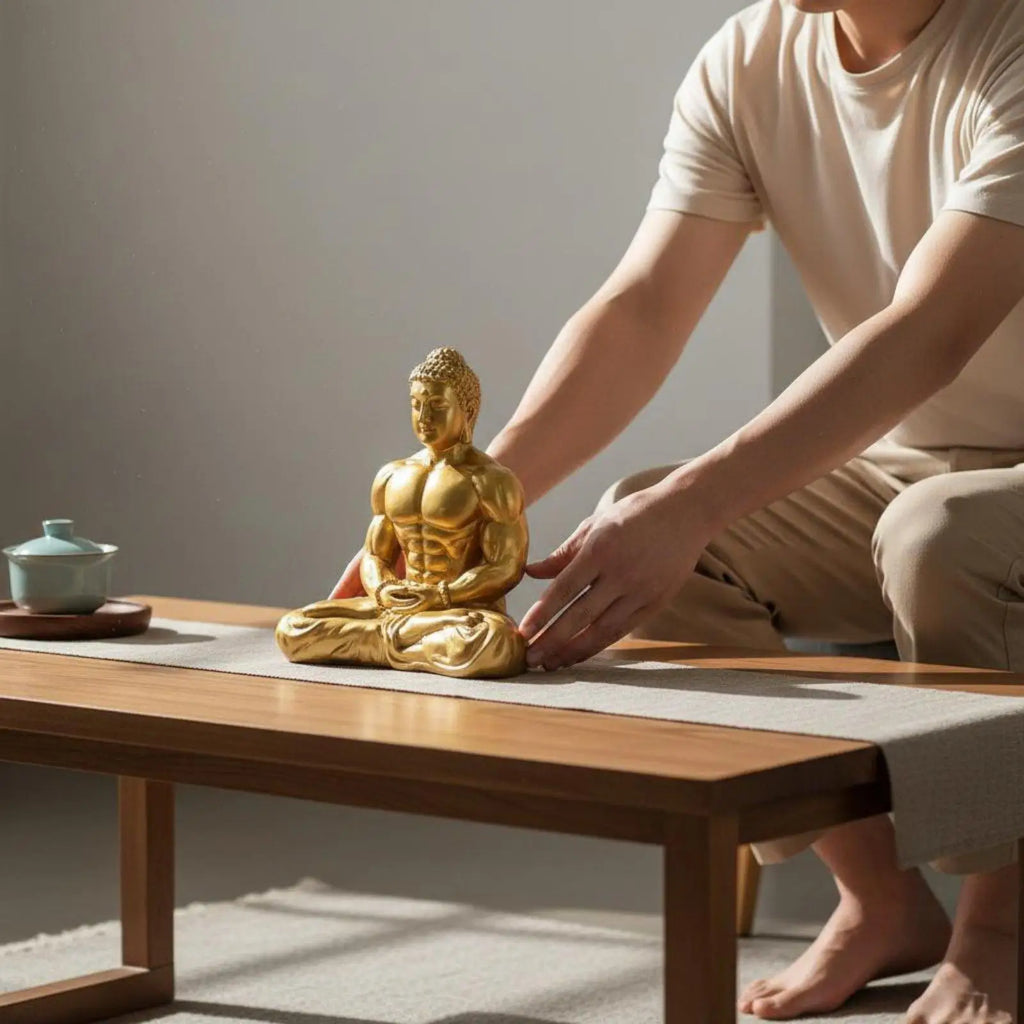Muscle Buddha Ornament Creative Muscular Buddha Statue Hand-Polished Resin Desktop Ornament for Fitness Enthusiasts Bodybuilders Zpaxo