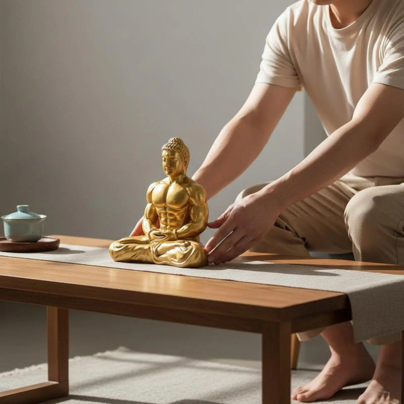 Muscle Buddha Ornament Creative Muscular Buddha Statue Hand-Polished Resin Desktop Ornament for Fitness Enthusiasts Bodybuilders Zpaxo