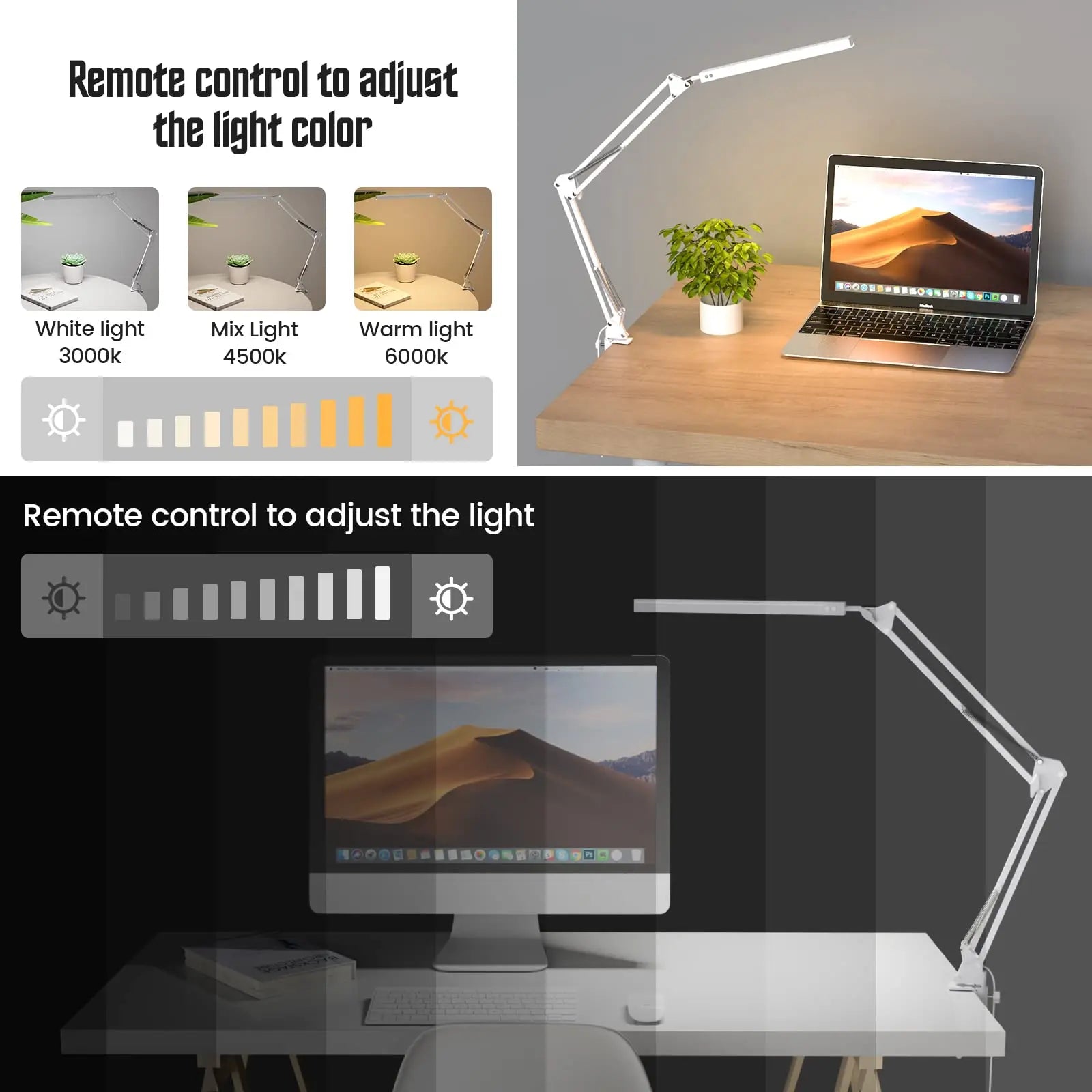 LED Desk Lamp Long Arm Foldable Clamp Adjustable Eye Caring Light with 3 Color Modes Dimmable for Reading Study and Office Work Zpaxo