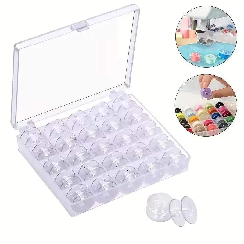 25pcs Plastic Sewing Machine Bobbins with Storage Box for Sewing Projects Craft Supplies -with Bobbins & Spools Zpaxo
