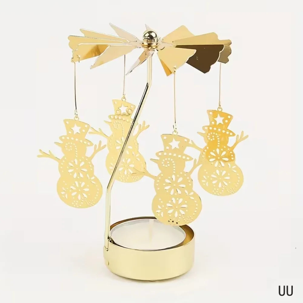 Christmas Golden Candlestick Metal Tea Lamp Stand Tree Rotating Zpaxo UU
