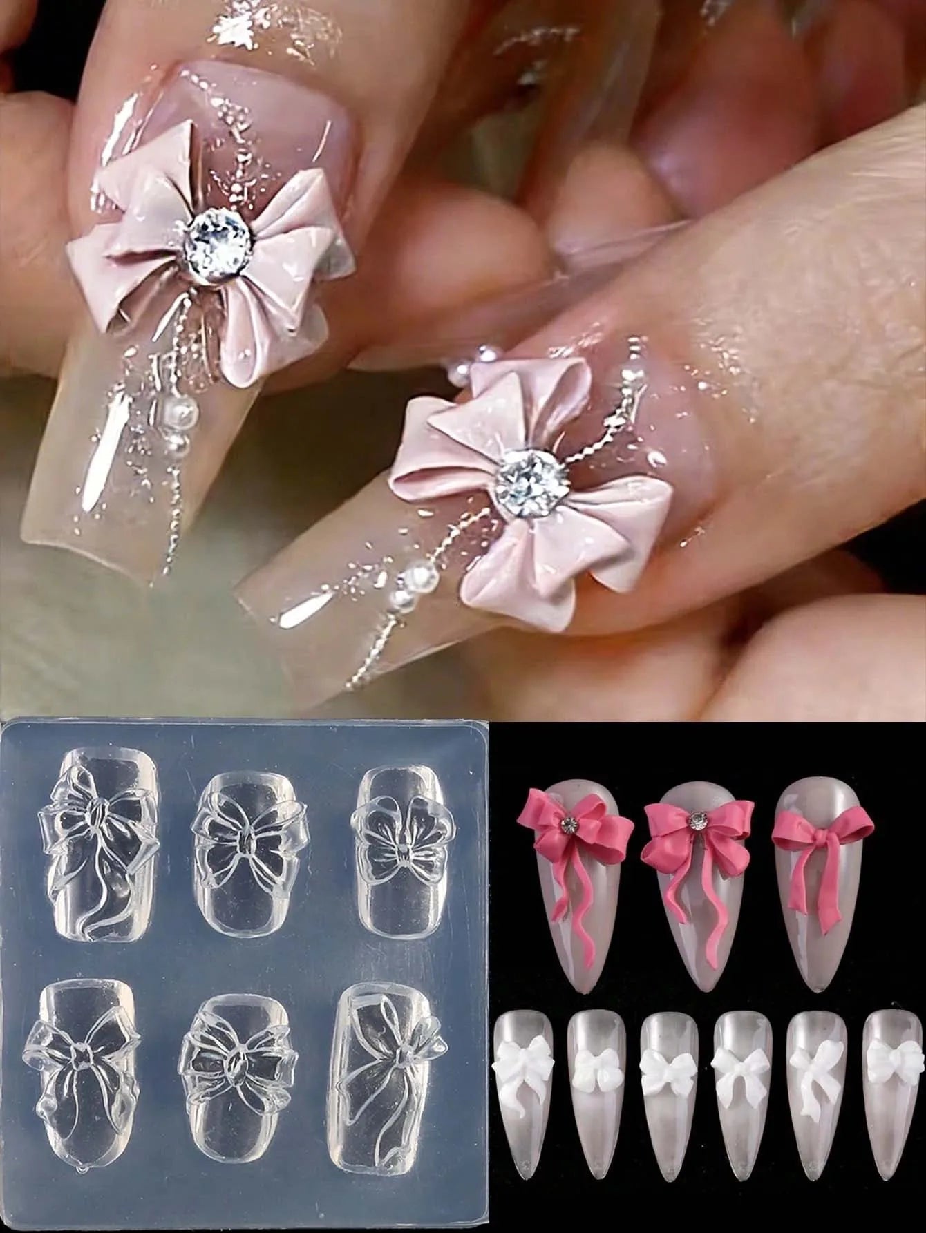 3D Ribbon Bowknot Silicone Nail Art Mold – DIY Carving Template Nail Art Mold Zpaxo