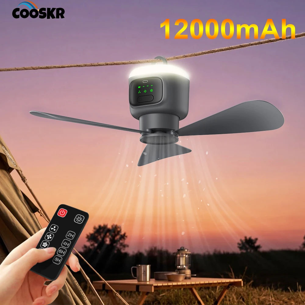 12000mAh Rechargeable Ceiling Fan Outdoor Tent Hook Wireless Portable