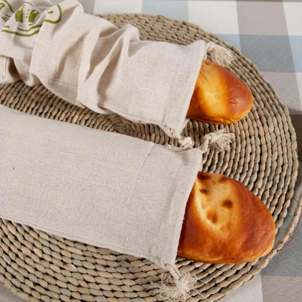 Reusable Linen Bread Storage Bag Unbleached Drawstring Natural Zpaxo