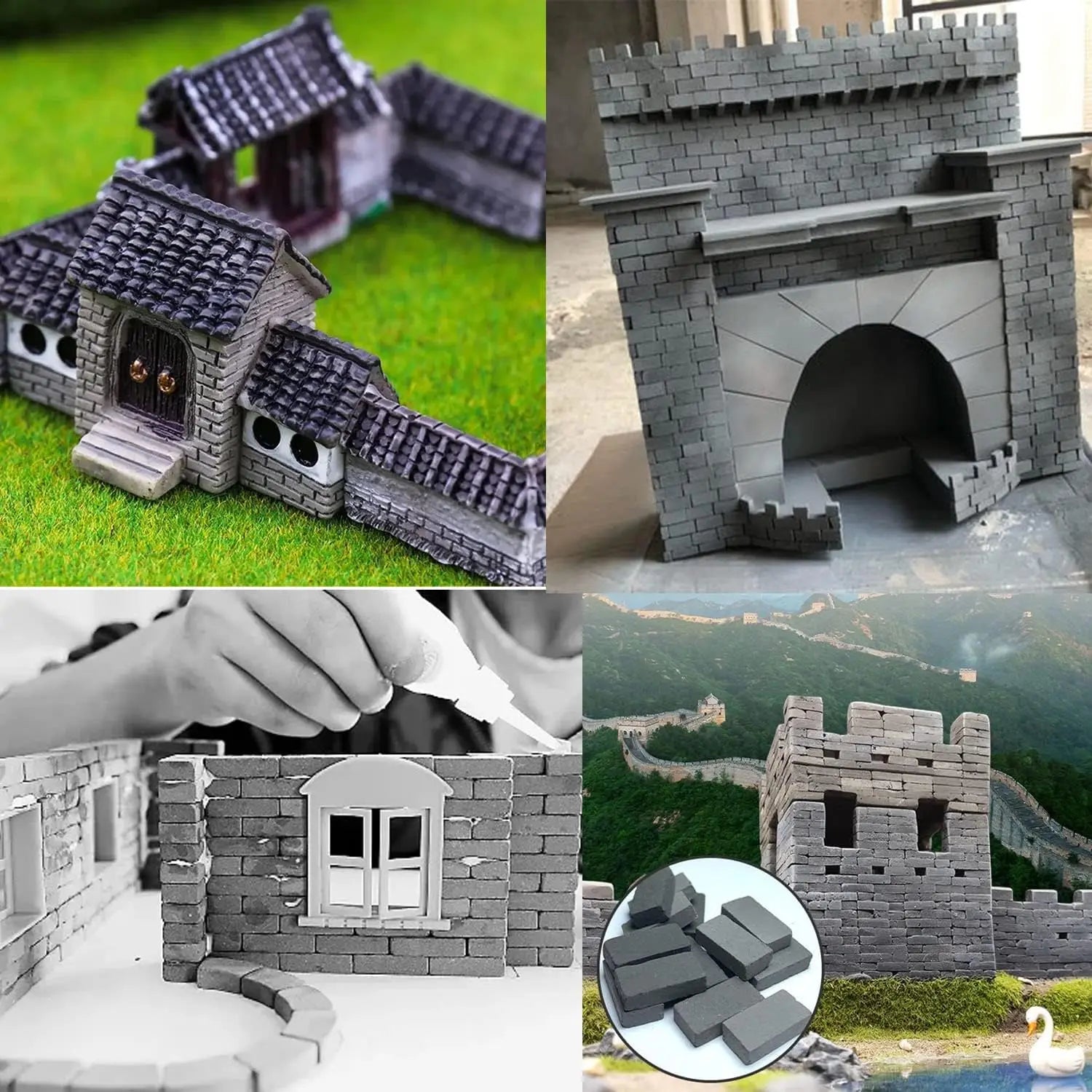 1:35 Scale Handmade Dark Gray Model Brick Walls – Diorama Diorama Model Accessory Zpaxo