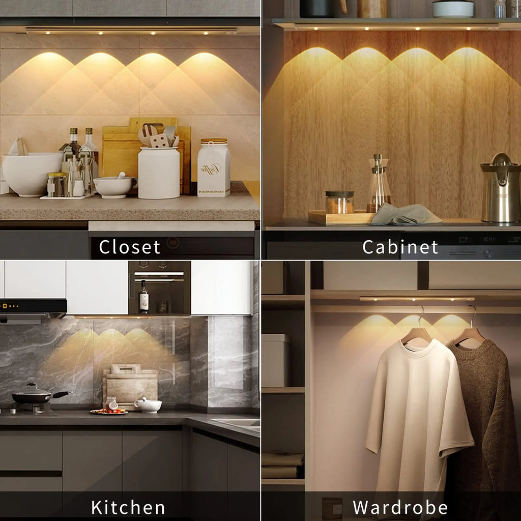Wireless Ultra Thin Motion Sensor LED Cabinet Light Dimmable Lamp USB Rechargeable 3 Colors for Kitchen Wardrobe Bedroom Stairs Zpaxo
