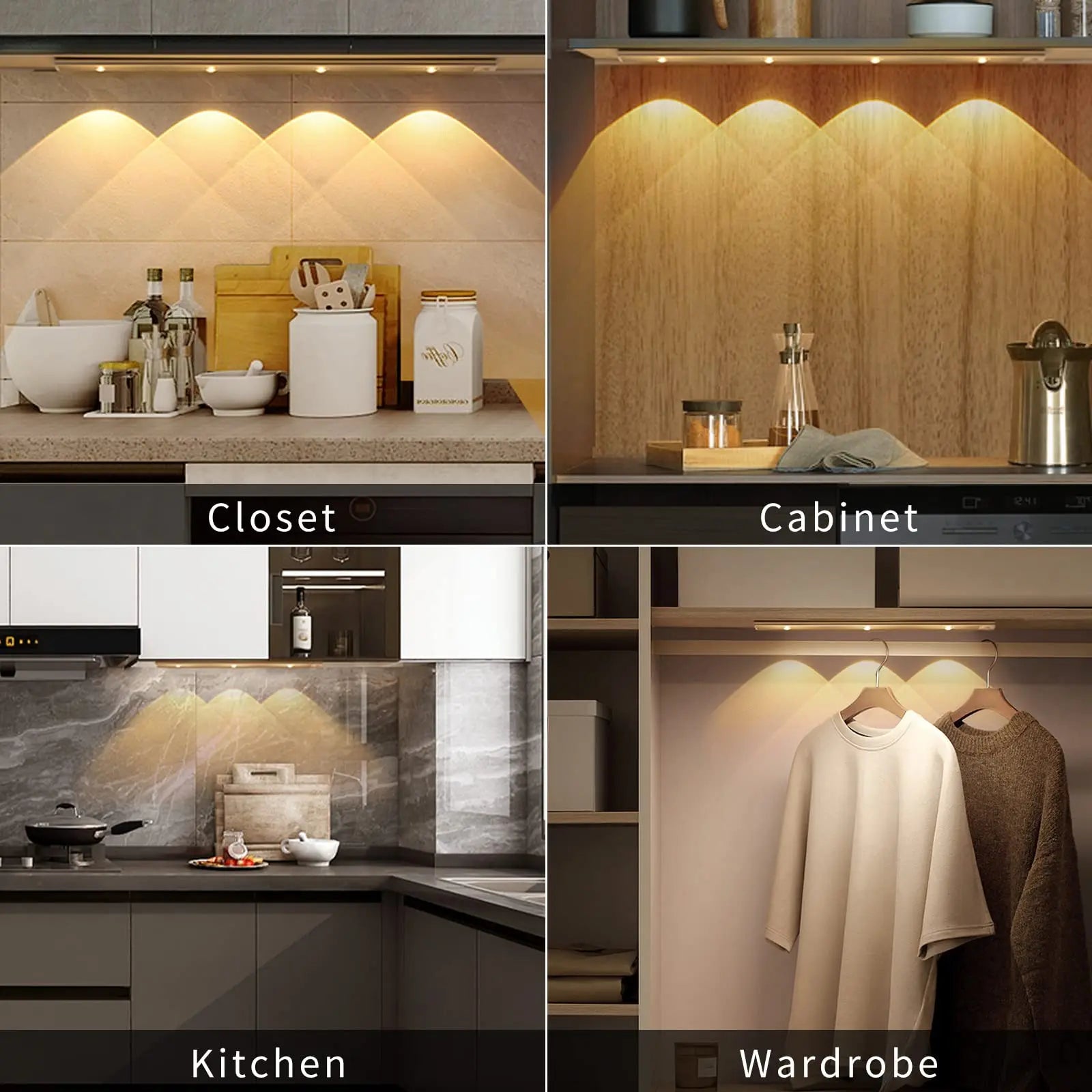 Wireless Ultra Thin Motion Sensor LED Cabinet Light Dimmable Lamp USB Rechargeable 3 Colors for Kitchen Wardrobe Bedroom Stairs Zpaxo