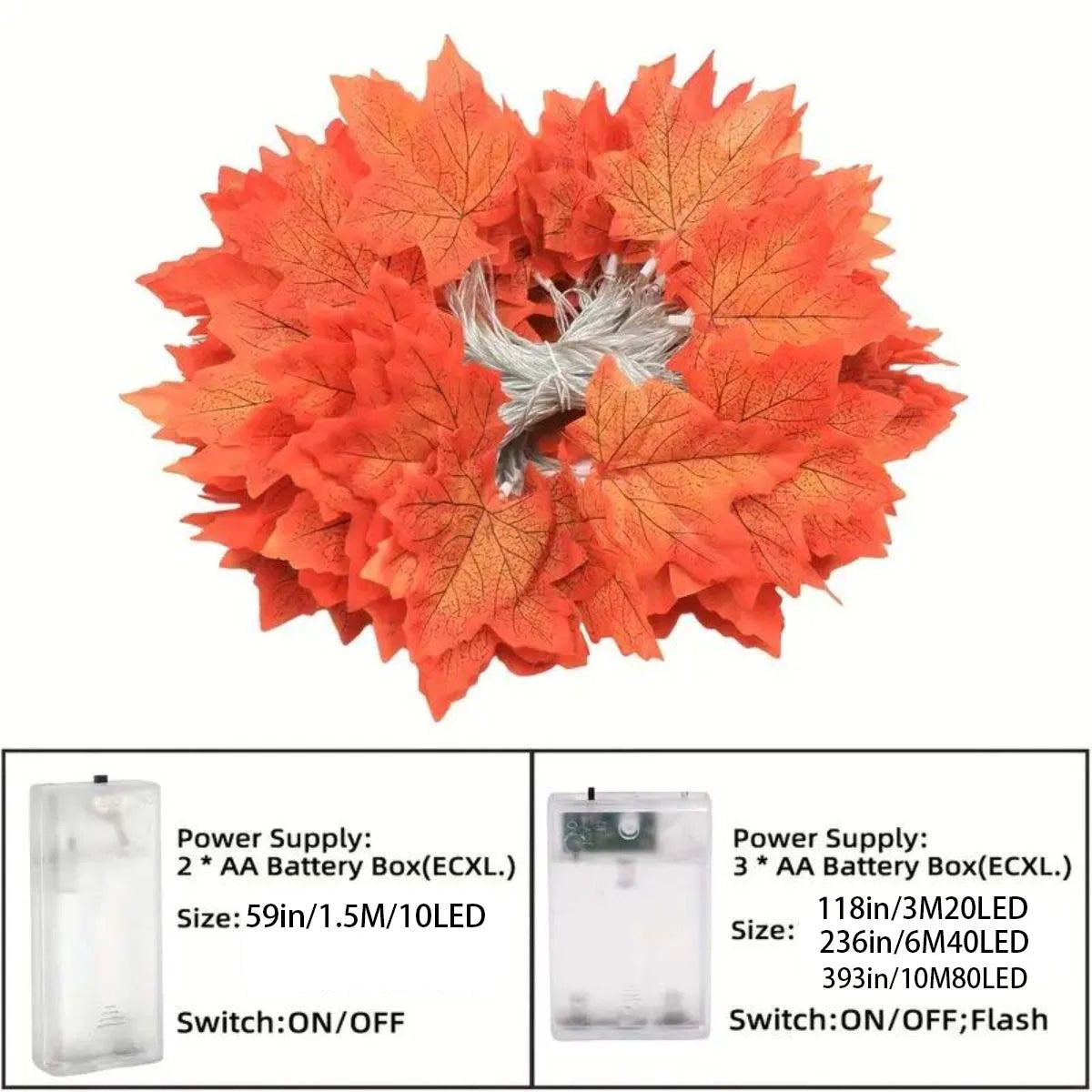 Red Maple Leaf String Decorative Light Battery Powered LED Autumn Zpaxo Warm White 1.5M10LED