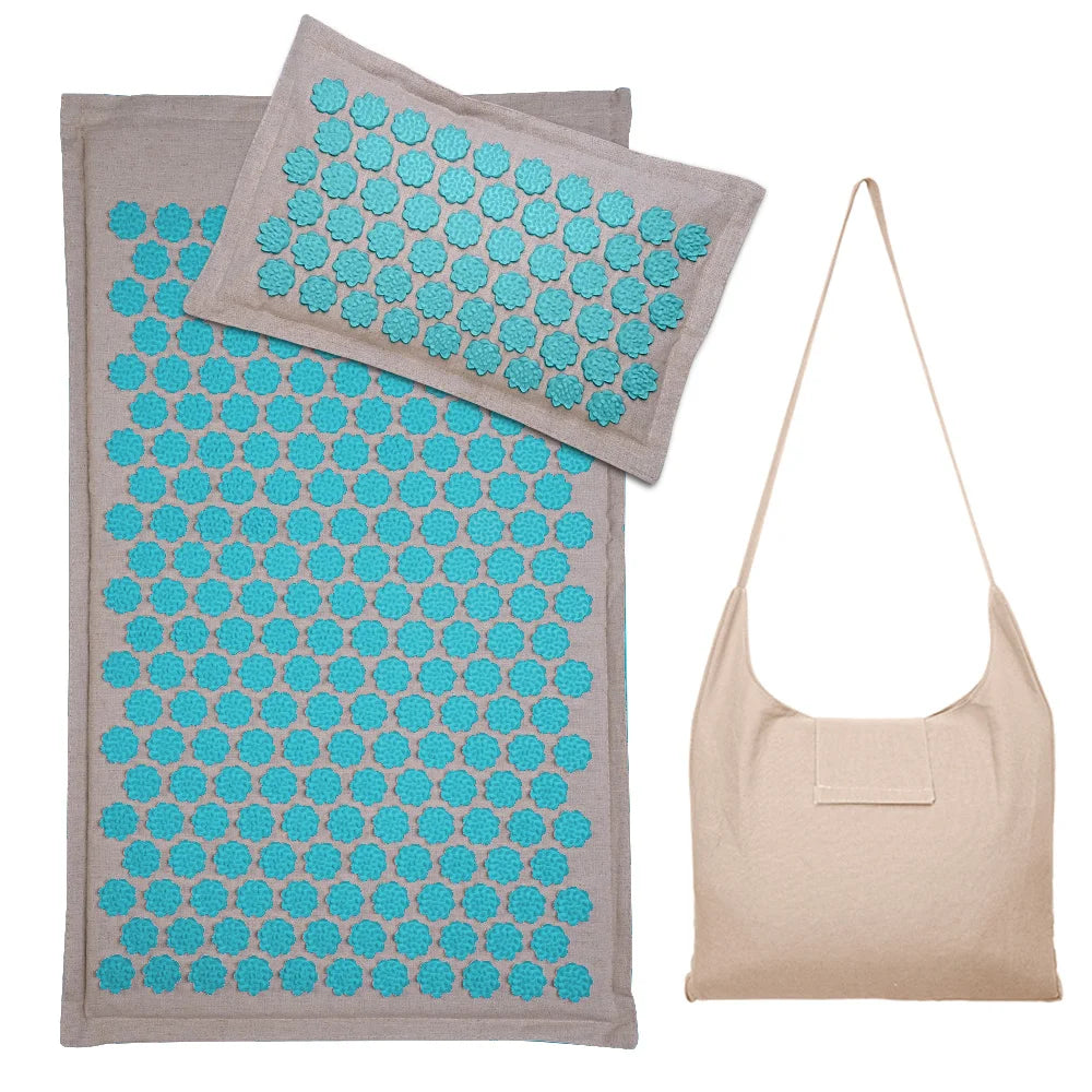 Lotus Spike Acupressure Mat Cushion Nature Linen Coconut Palm Back Neck Foot Massage Indoor Home Fitness Pillow Gym Mat Home Zpaxo 3pcs gray blue