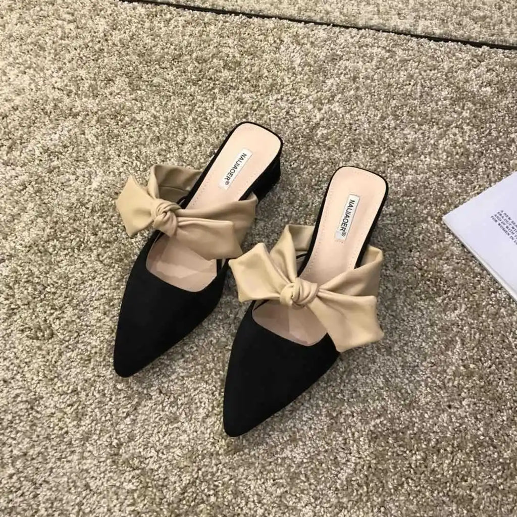 Ladies slippers pointed shallow mouth slippers women flat bottom 2020 spring new Korean style slippers luxury Zpaxo black 39