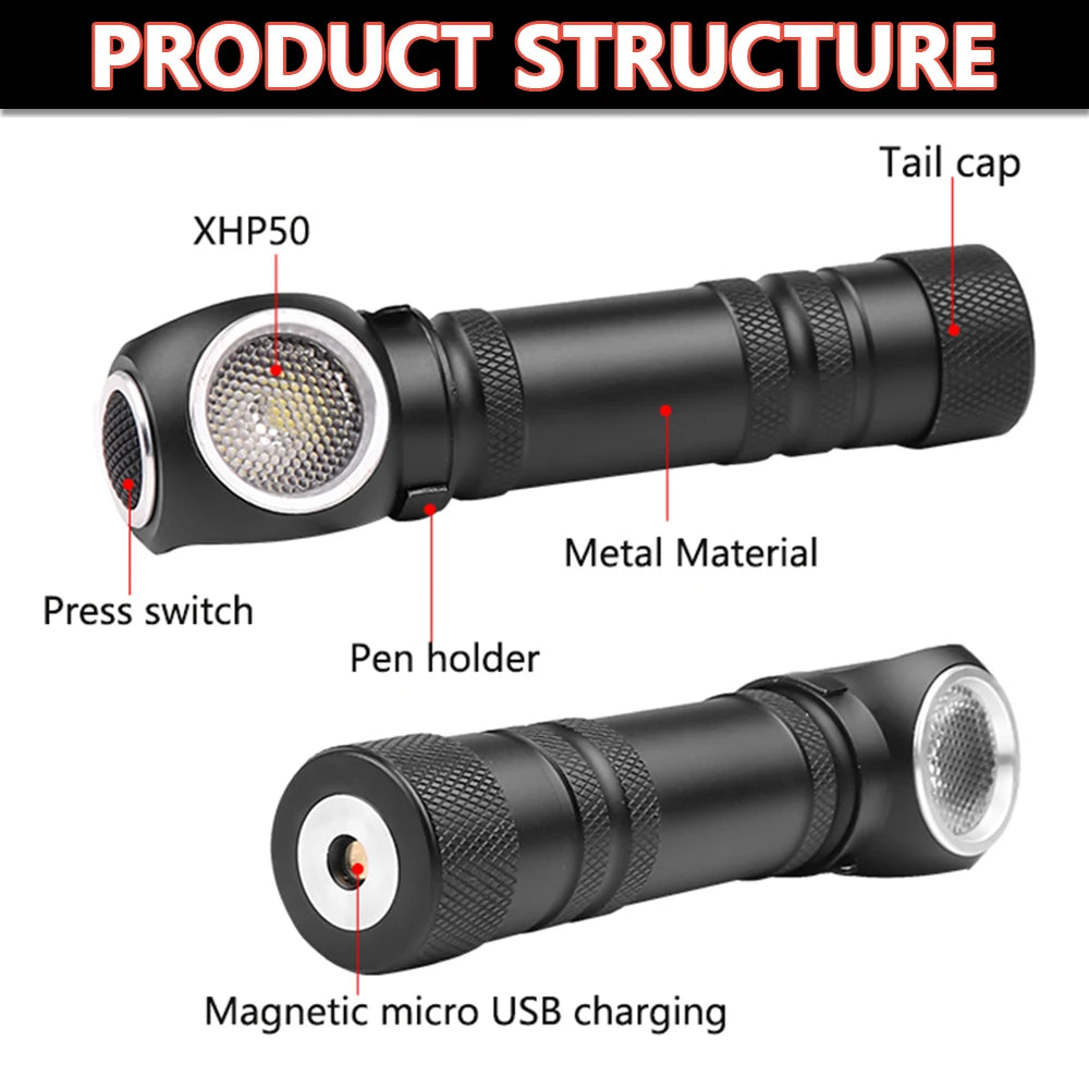 POCKETMAN XHP50 LED Rechargeable Flashlight & Magnetic Head Torch
