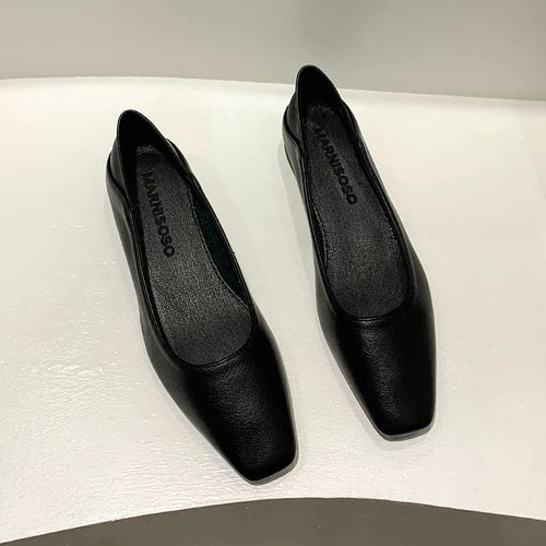 Flat Shoes Female 2021 New Spring and Autumn Thick Heel Square Toe Casual Solid Women Zapatos De Mujer Women Loafer Shoes Zpaxo Black 36