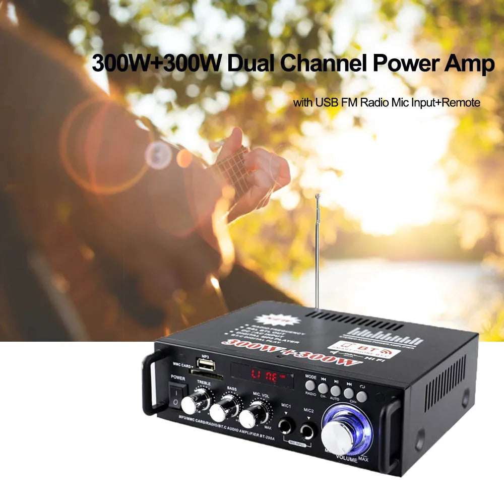 600W FM Radio Car HIFI Amplifier Audio Stereo Mini Amplificador 12V/220V Power Bluetooth-Compatible 2CH Home Theater Amplifiers Zpaxo