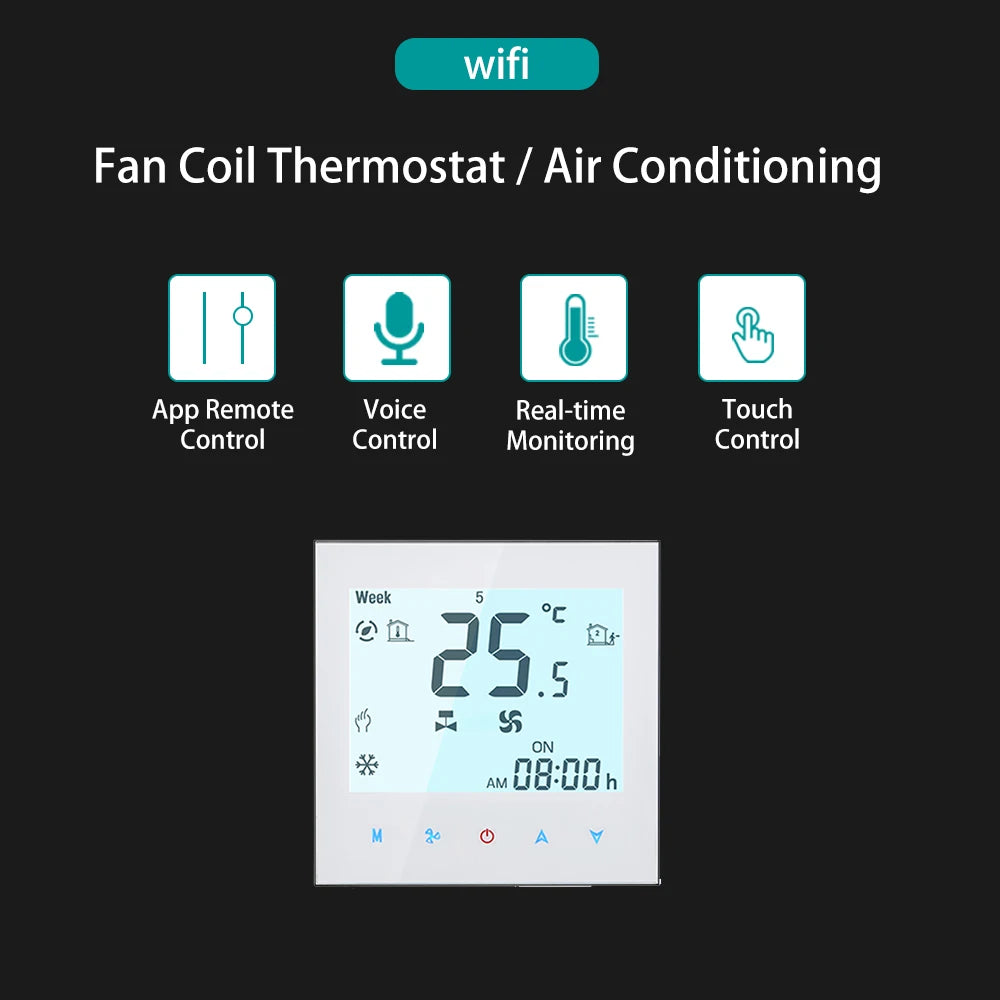 Wifi Air Conditioning Thermostat Fan Coil Unit Digital Temperature Conditioner Controller 220V Tuya Smart Life Alexa Google Home Zpaxo