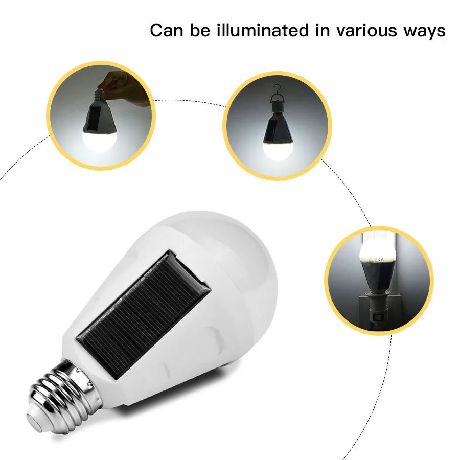 Solar LED Camping Lights 7W 12W E27 AC85V-265V Emergency Bulb Hook Zpaxo