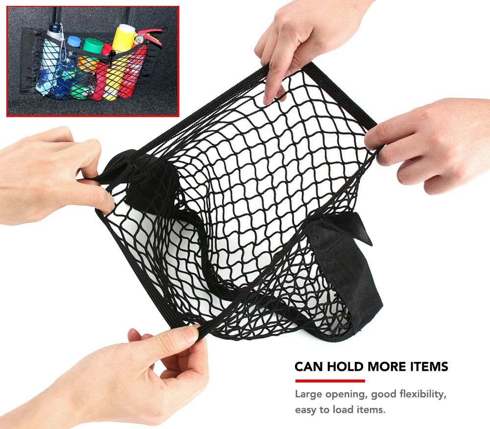 Car Back Rear Trunk Storage Net Seat Elastic String Magic Sticker