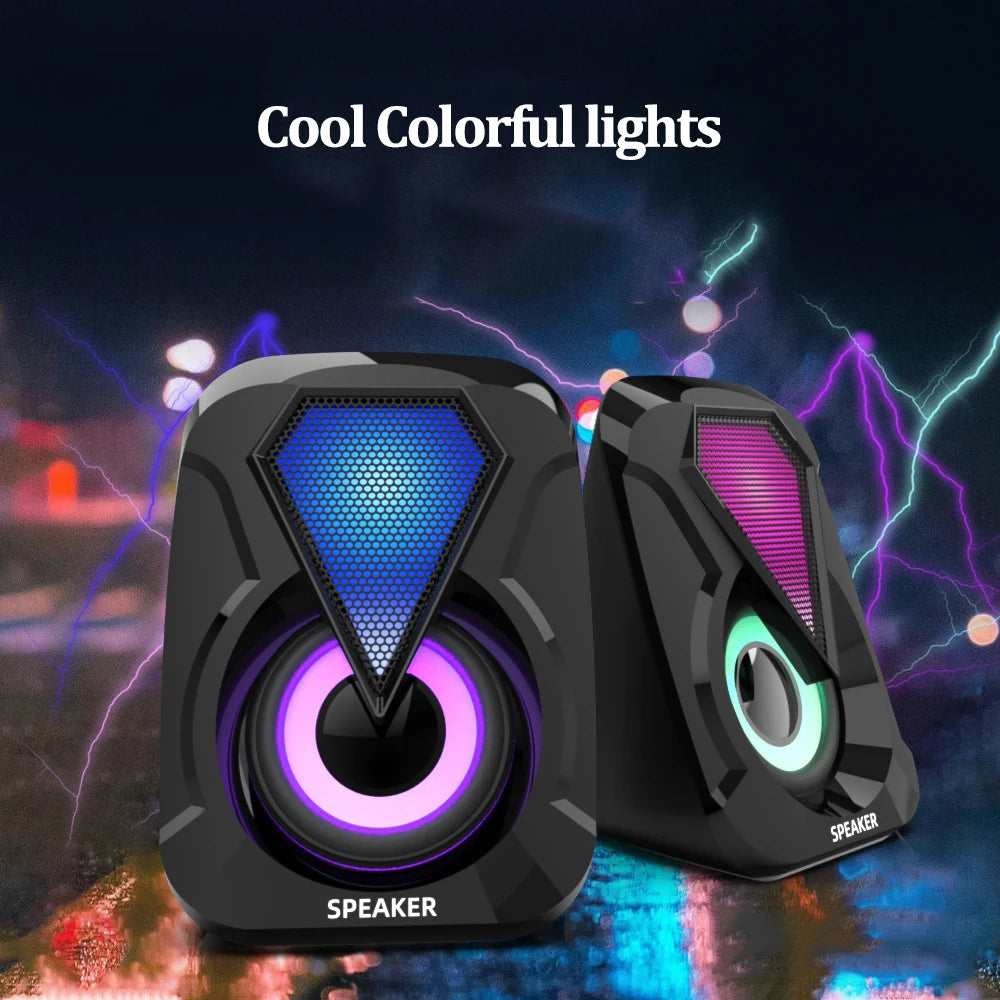 USB Wired Computer Speakers Colorful LED Light Bass Stereo Subwoofer Zpaxo