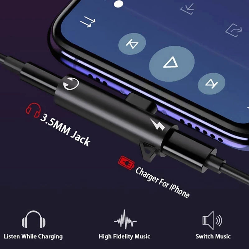 1 Audio Headphone Charging Dual Adapter Splitter Iphone XR XS X 7 8