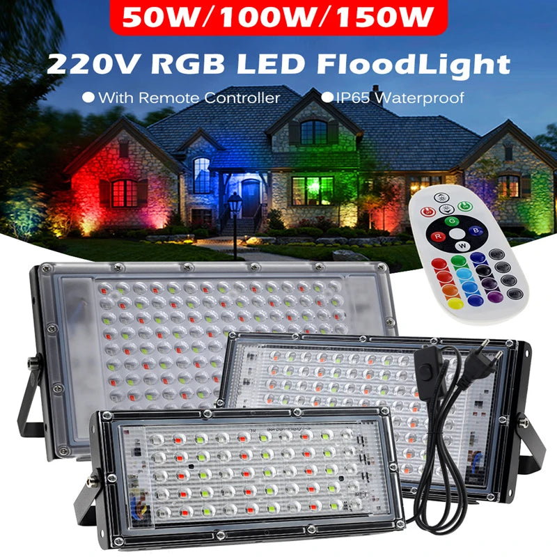 LED Flood Lights Outdoor Waterproof 50W 100W 150W 220V Remote Zpaxo