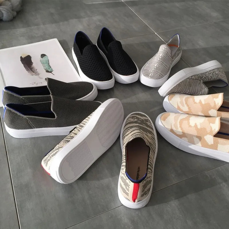 Women Loafers Flats Shoes Pregnant Outside Knitted Slip-On Spring/Autumn Round Toes Casual Womens Flats Shoes Zapatos Mujer Zpaxo