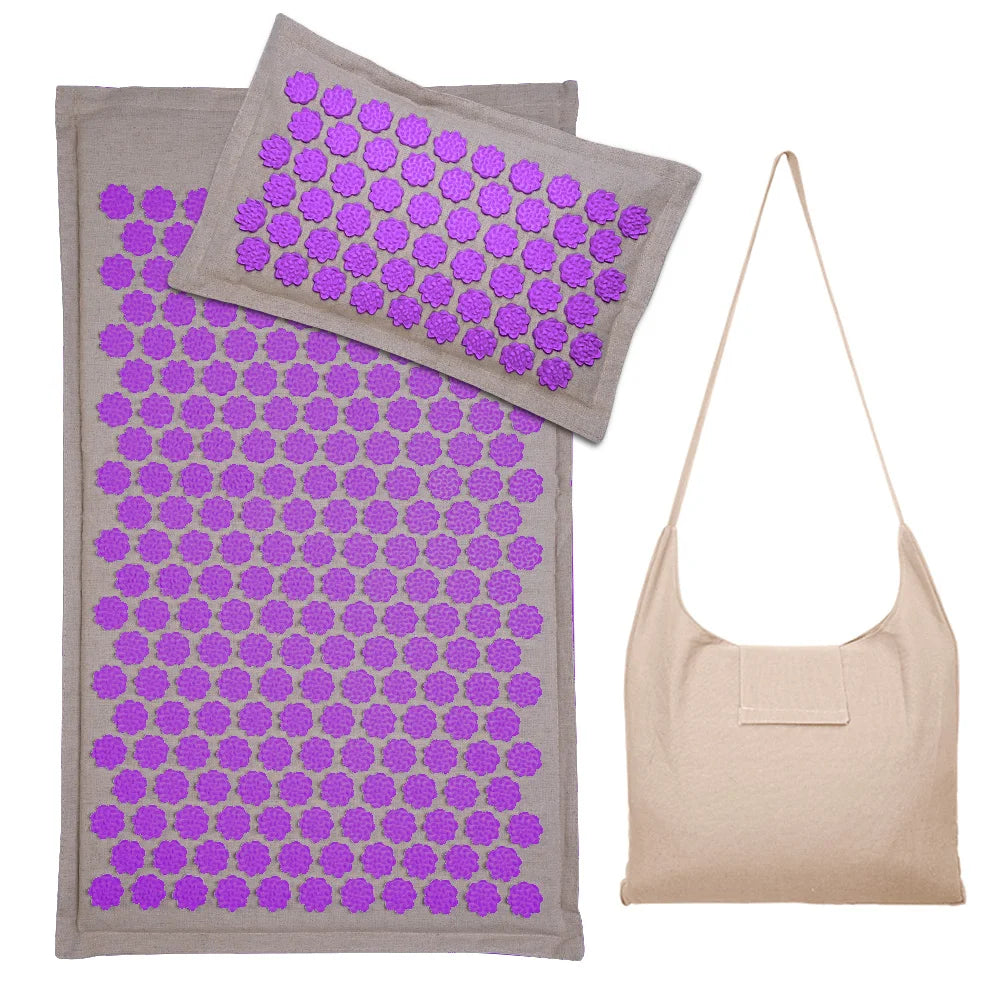 Lotus Spike Acupressure Mat Cushion Nature Linen Coconut Palm Back Neck Foot Massage Indoor Home Fitness Pillow Gym Mat Home Zpaxo 3pcs gray purple