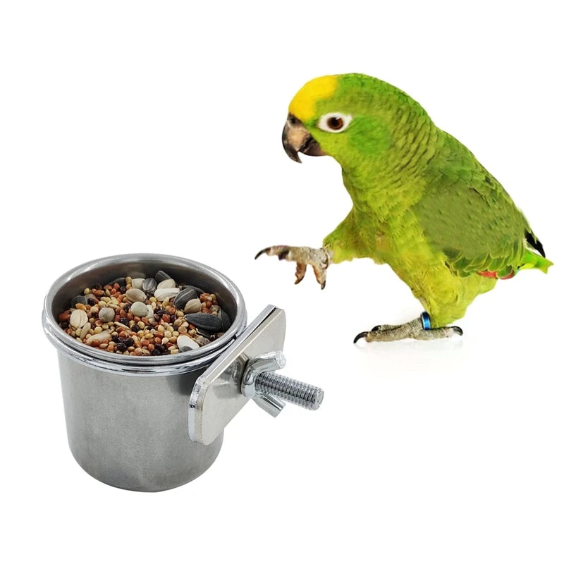 Hanging Cage Bowl for Pet Birds Anti-turnover Stainless Steel Feeding Food Drinking Feeder Dish Cup for Parrot Parakeet Lovebird Zpaxo