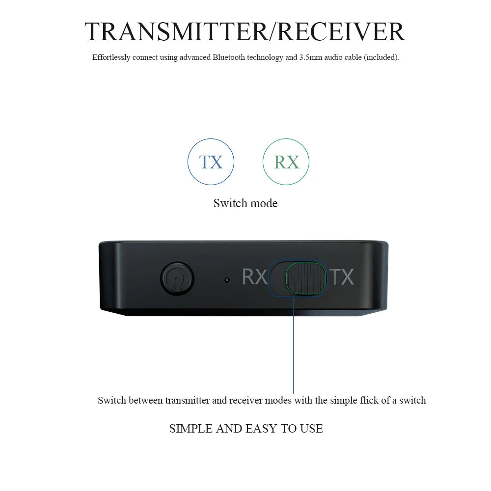2 IN 1 Bluetooth-Compatible 5.0 Audio Transmitter Receiver 3.5mm Wireless Adapter Stereo Audio Dongle For TV Car /Home Speakers Zpaxo