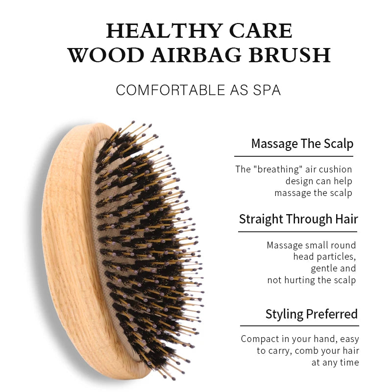 OAK Wood Hair Brush Wood Bristle Hair Brush Boar Bristle Hair Brush Vent Round Imperial Concubine Comb Single Piece Wood Brush Zpaxo