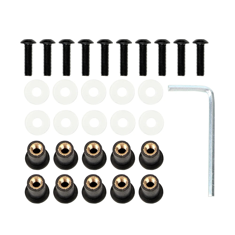 Fairing Screen Fasterners Windscreen Nut Bolt Washer Screw 10Pcs/set Universal Motorbike Windshield Fasterner Kit M5 x 15mm Zpaxo black