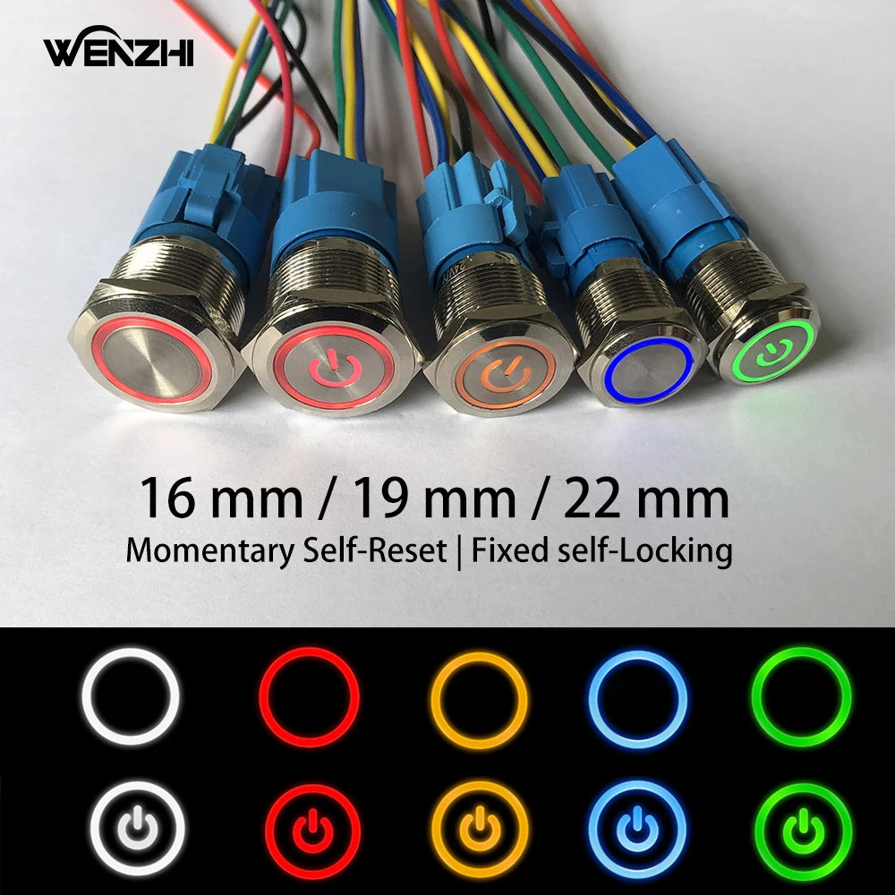Metal Push Button Start Stop Power On/Off 5/12/220V Led Backlit Connected Switch Without Fixation Controller Momentary Latching Zpaxo