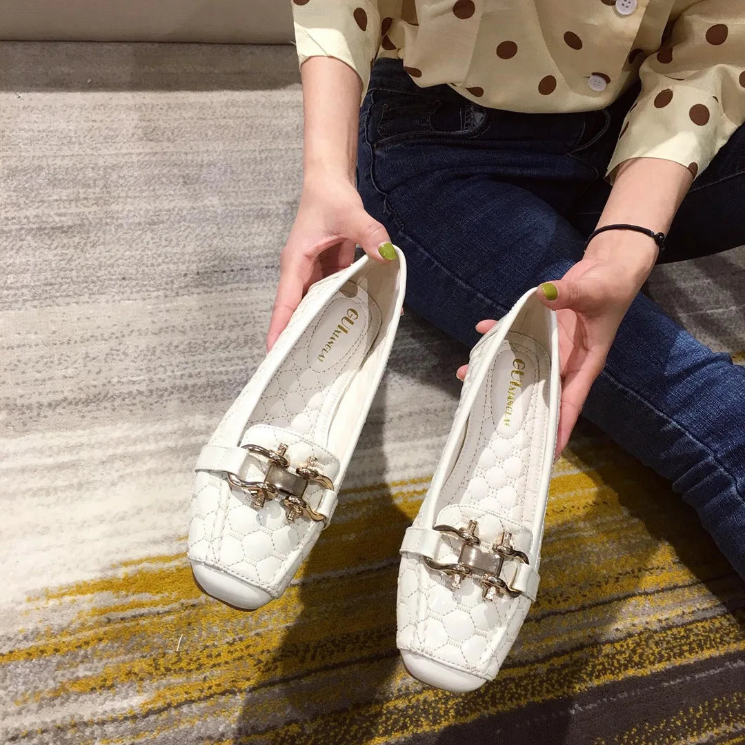 Women's Flat Shoes Spring Autumn New Square Toe Chain Comfortable Casual Square Toe Slip-On Female Shoes Large Size 36-42 Zpaxo 12 39
