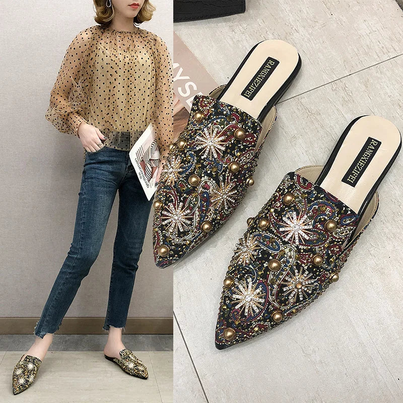 Luxury Women Mules Ladies Summer Chinese Slippers Women Shoes 2019 New Low Heels Flat Casual Shoes Woman Flip Flops Zpaxo