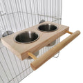 Bird Perch Feeder Wooden Stand Detachable Stainless Steel Feeding