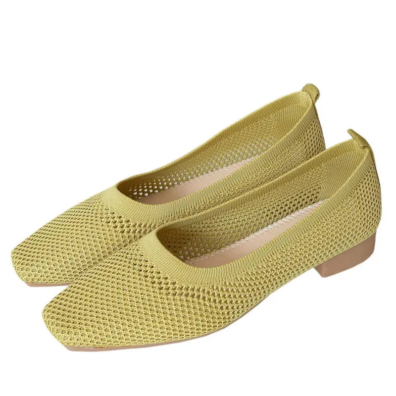 Square toe shoes women's spring/summer 2021 new shallow mouth fly woven breathable soft sole comfortable women's shoes Zpaxo