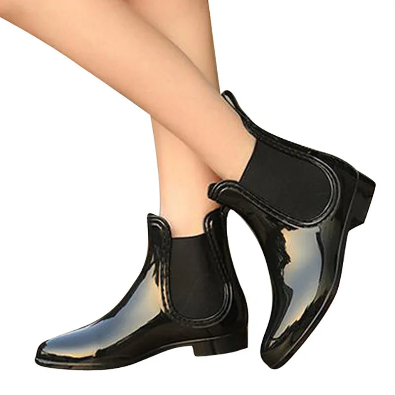 Spring winter boots Women ankle boots rain boots elastic band shoes woman solid rubber waterproof flats 2019 Zpaxo