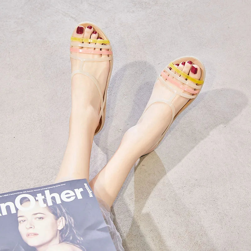 2021 summer fish mouth flat sandals women's beach shoes soft soled shoes large fish mouth crystal shoes fashion jelly shoes Zpaxo