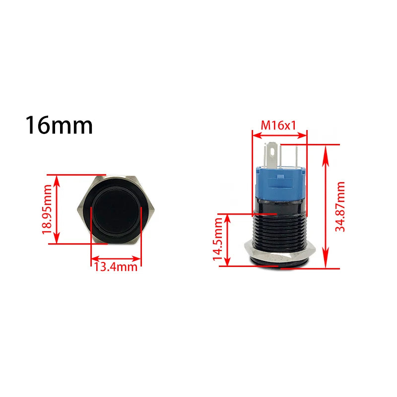 Black Metal Push Button Switch Start Stop 12/24/220V 16/19/22mm Connected LED Backlit Rocket Power Controller Momentary/Latching Zpaxo