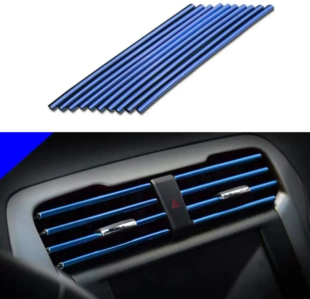 Car Air Conditioner Vent Outlet Trim Strips U Shape Chrome PVC Zpaxo Blue