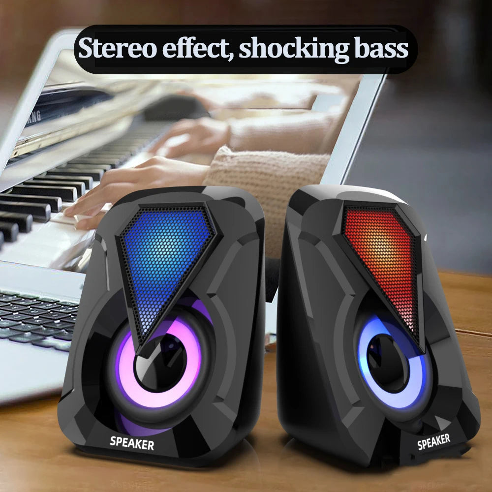 USB Wired Computer Speakers Colorful LED Light Bass Stereo Subwoofer Zpaxo