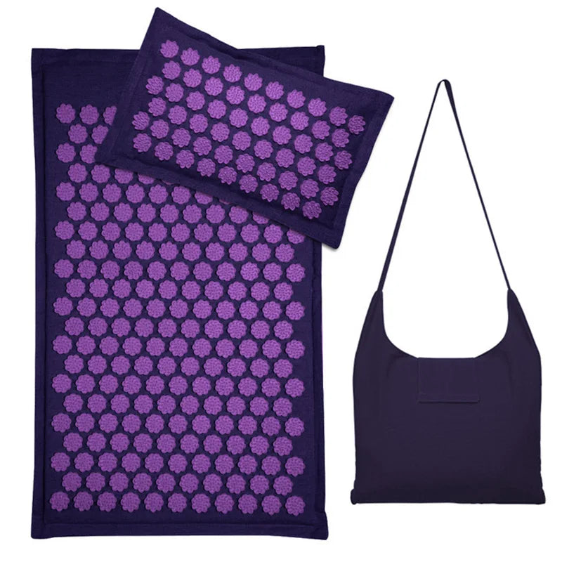 Lotus Spike Acupressure Mat Cushion Nature Linen Coconut Palm Back Neck Foot Massage Indoor Home Fitness Pillow Gym Mat Home Zpaxo 3pcs purple purple