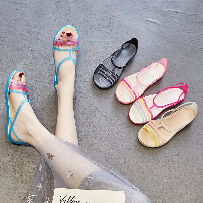 2021 summer fish mouth flat sandals women's beach shoes soft soled shoes large fish mouth crystal shoes fashion jelly shoes Zpaxo