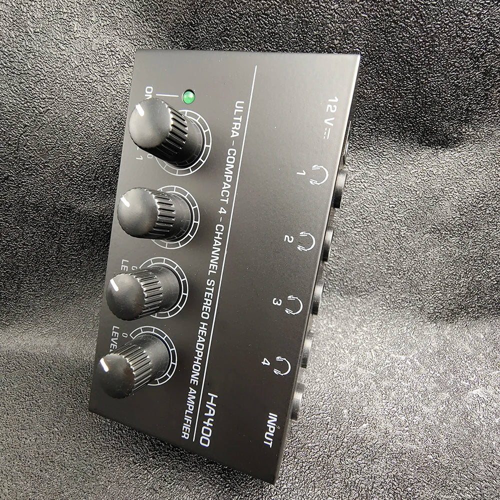 4 Channels Mini Headphone Amplifier HA400 Ultra-Compact Audio Stereo with 2pcs 6.5MM to 3.5MM Jack Plug Audio Adapter Converter Zpaxo