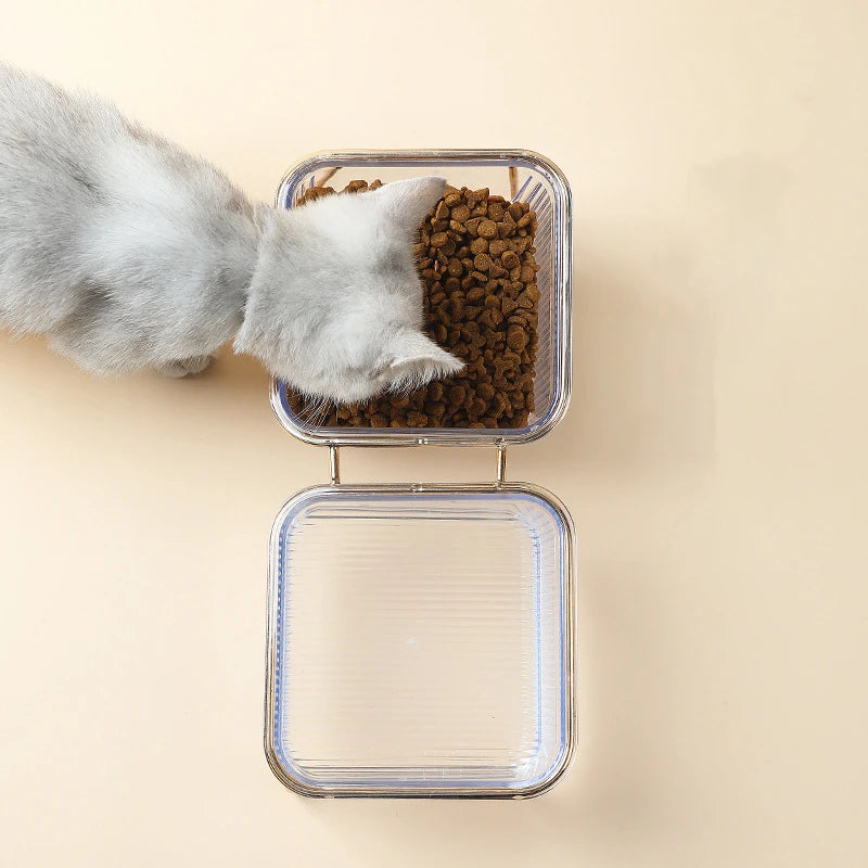 Pet Double Bowl Transparent Foot Cat Drink Water Food Golden Stand
