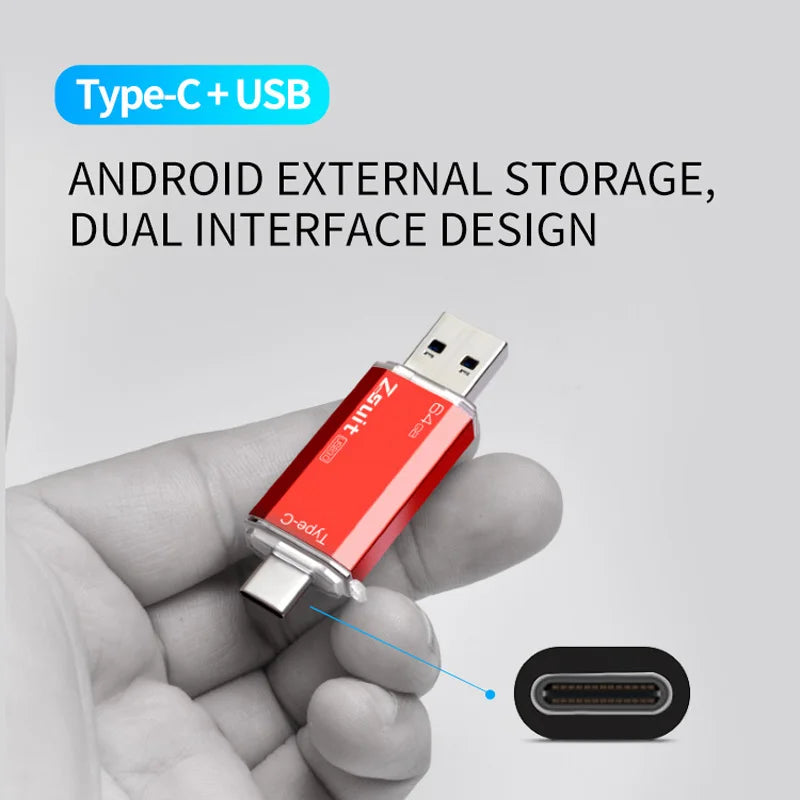 Z-suit USB Flash Drive 2 in 1 type-c Pen Drive 128GB 64GB 32GB 16G USB Stick 3.0 Mobile Pen Drive Metal U Disk Zpaxo