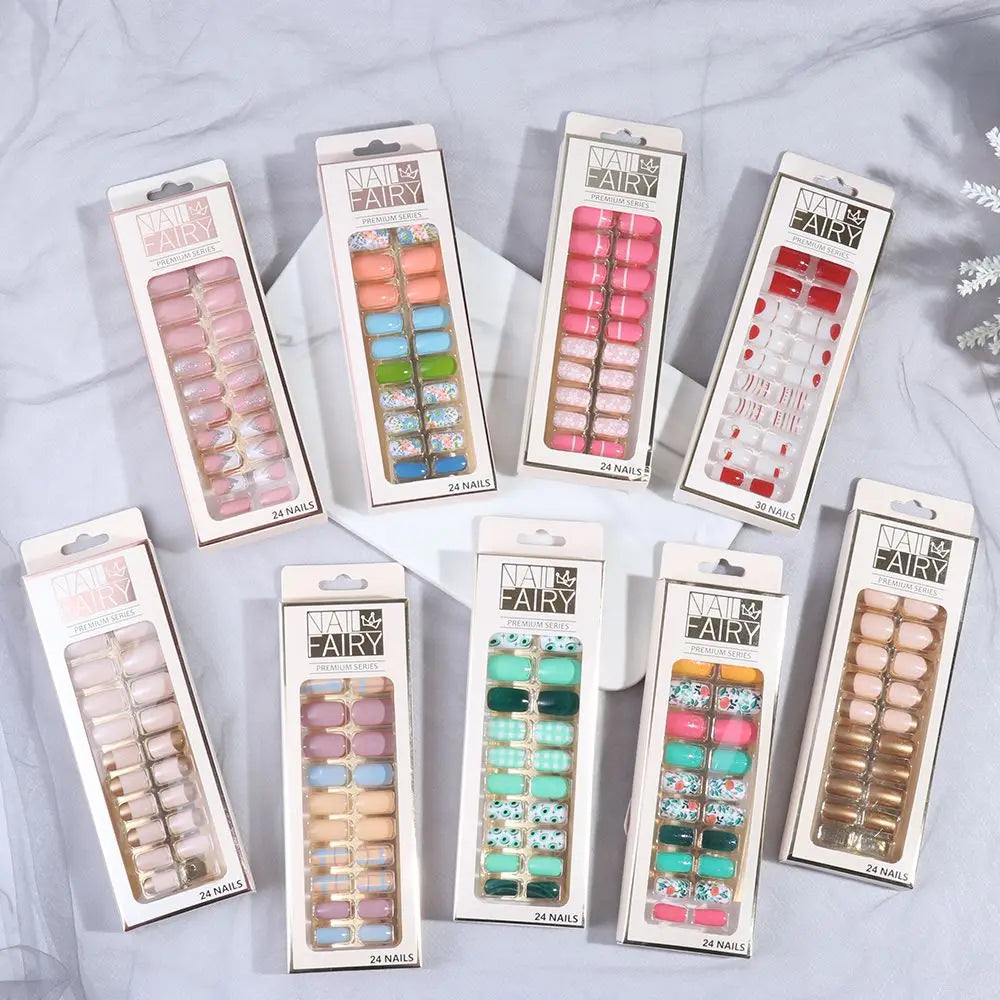 Designed Fake Nails Extension Artificial Full Cover Short Decoration Zpaxo