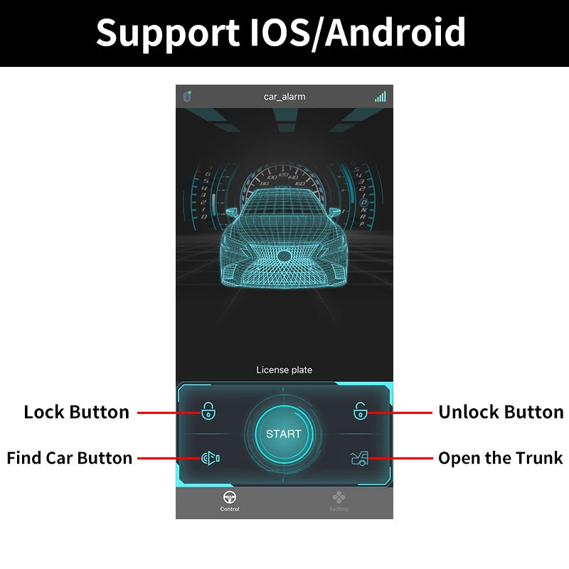 Universal Car Alarm Systems Auto Remote Central Door Lock Keyless APP