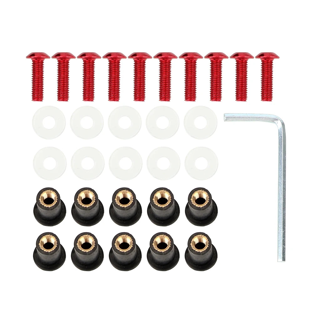 Fairing Screen Fasterners Windscreen Nut Bolt Washer Screw 10Pcs/set Universal Motorbike Windshield Fasterner Kit M5 x 15mm Zpaxo Red