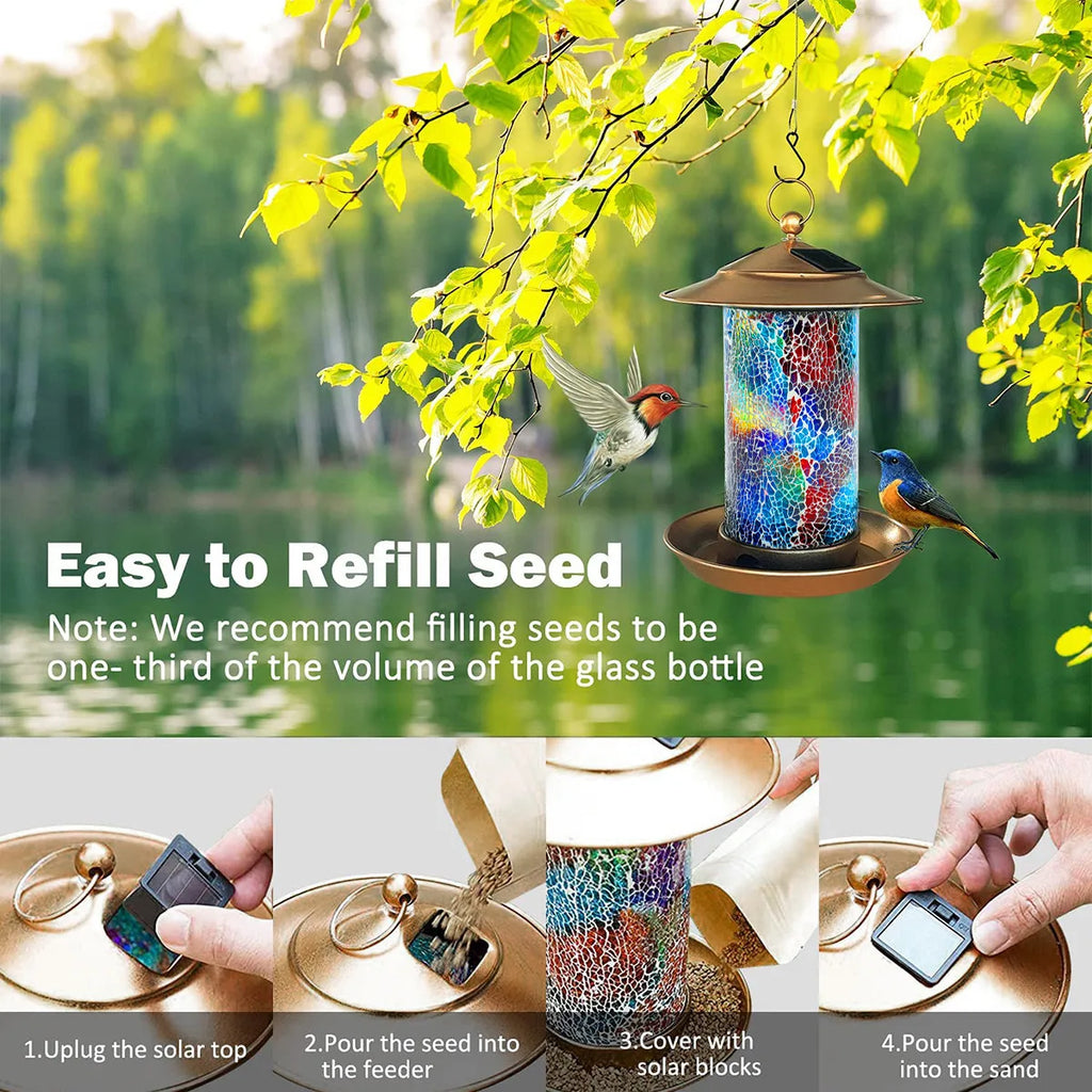 Solar Bird Feeder Light Outdoor Mosaic RGB Pendant Lights Hanging Zpaxo